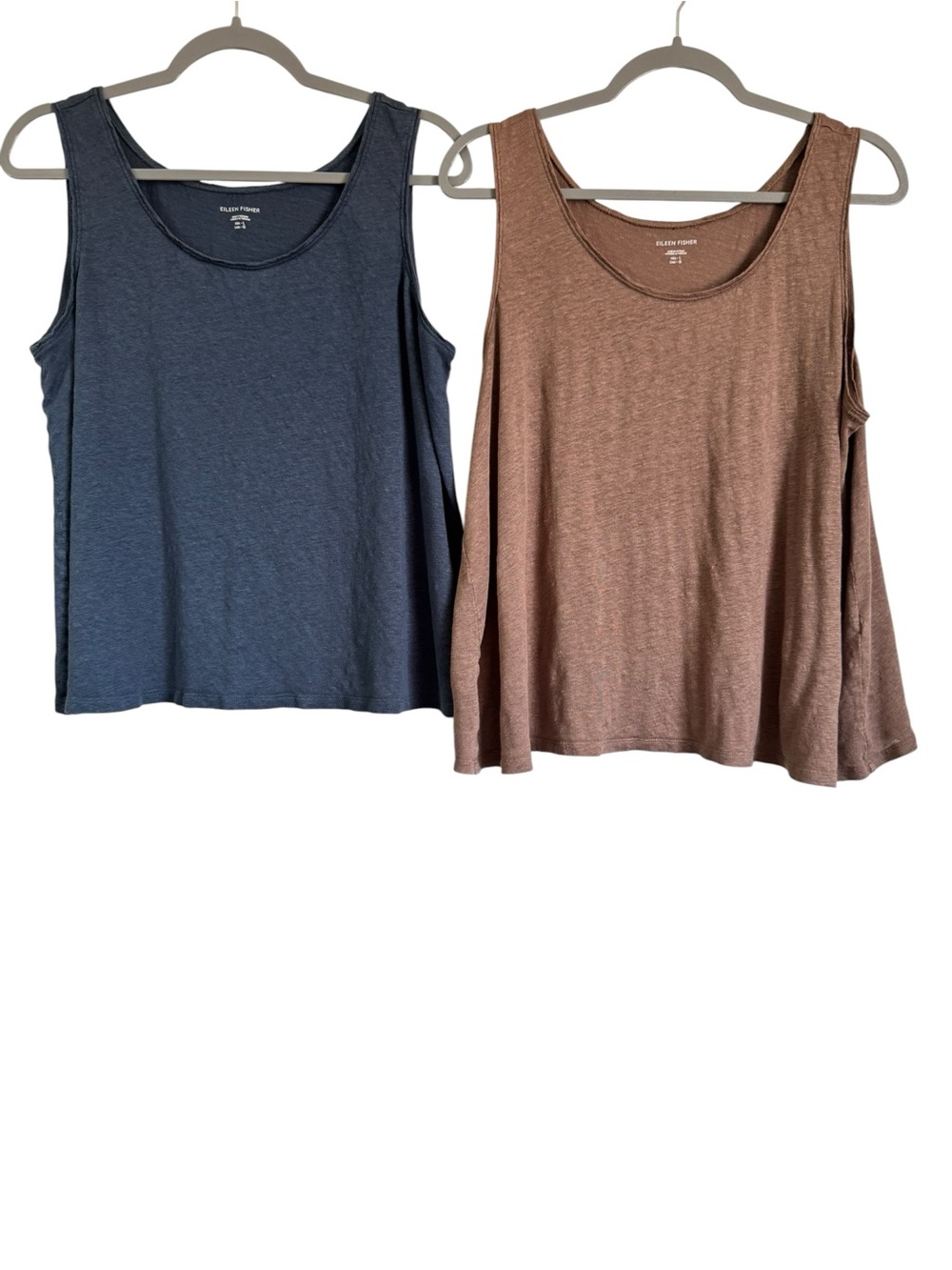 Eileen Fisher organic linen tank lightweight textured fabric tan blue Size Large